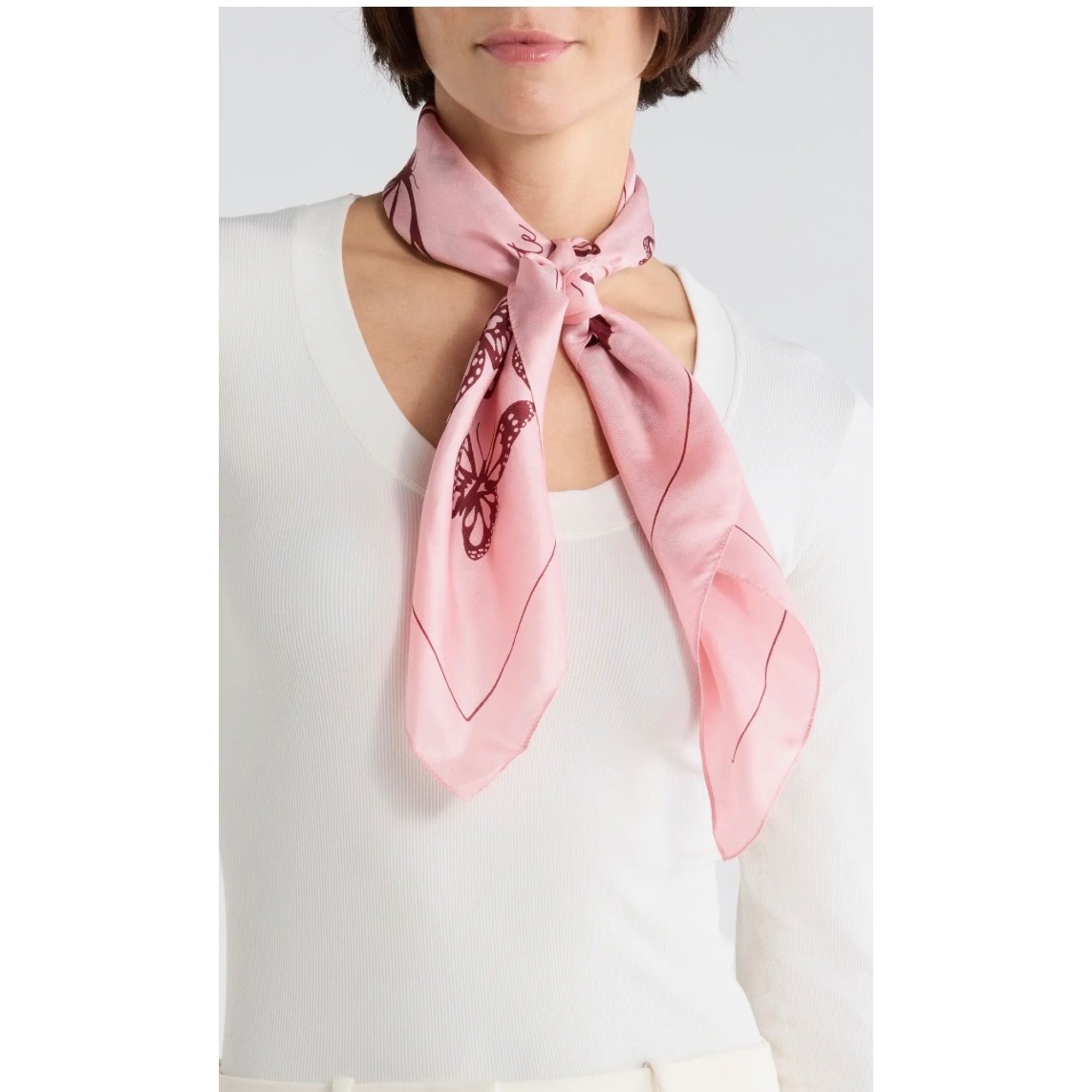 Kate Spade Butterfly Bandana Scarf Pink New Silk Feel Square Neckerchief
